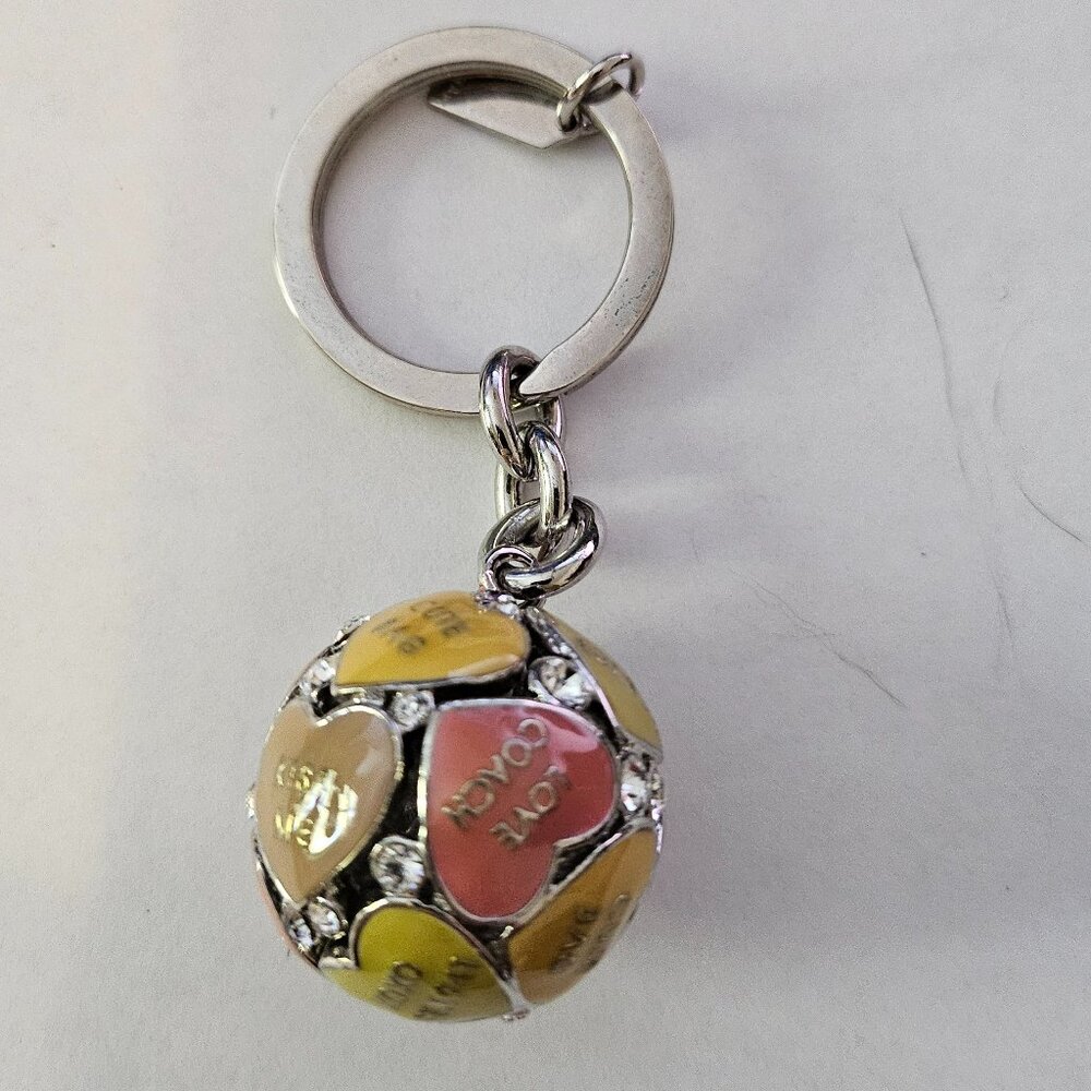 COACH 3D POPPY MULTI HEART SPHERE PAVE CRSYSTAL KEYCHAIN KEYRING KEY FOB